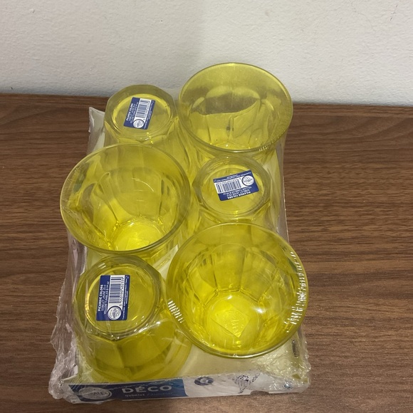 6 Duralex France Deco Picardie Yellow Paneled Cups Tempered Glass 8 3/4 oz 3.5” - Picture 2 of 4